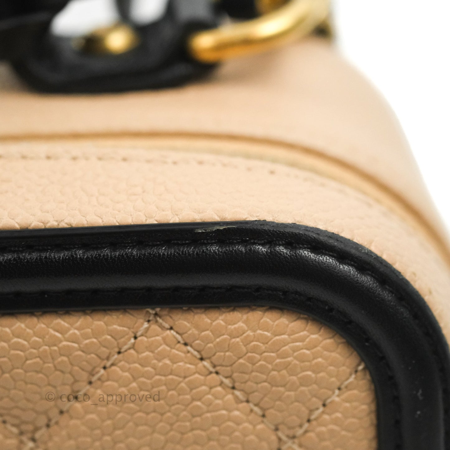 Chanel Quilted Medium CC Filigree Vanity Case Beige Caviar Aged Gold Hardware