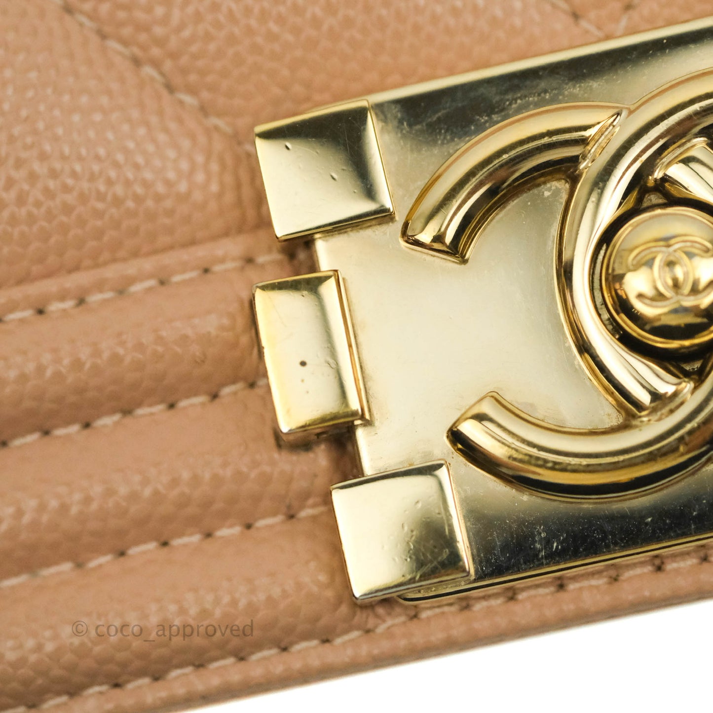 Chanel Small Chevron Boy Dark Beige Caviar Gold Hardware