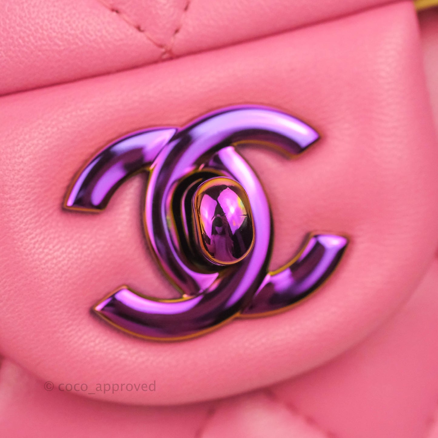 Chanel Mini Rectangular Pink Lambskin Rainbow Hardware