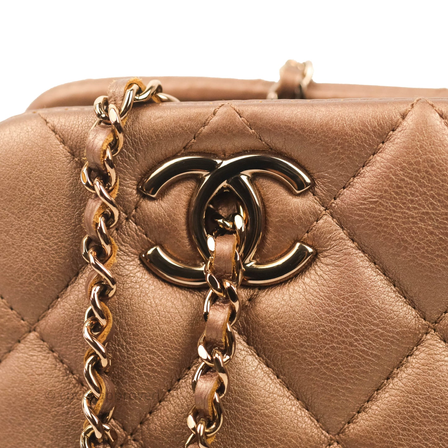 Chanel Iridescent Goatskin Quilted Small CC Eyelet Tote Copper Rose Gold