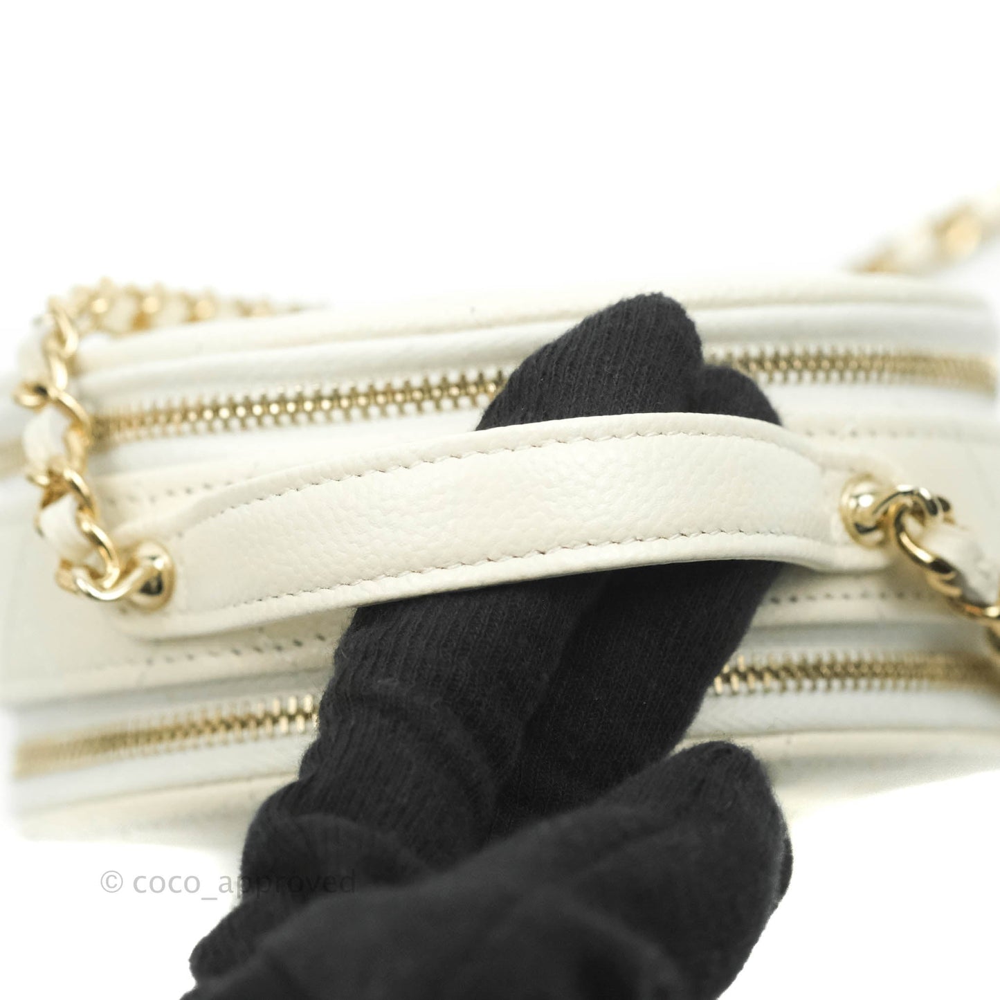 Chanel Mini Round Vanity Bag with Handle Ivory Caviar 22C