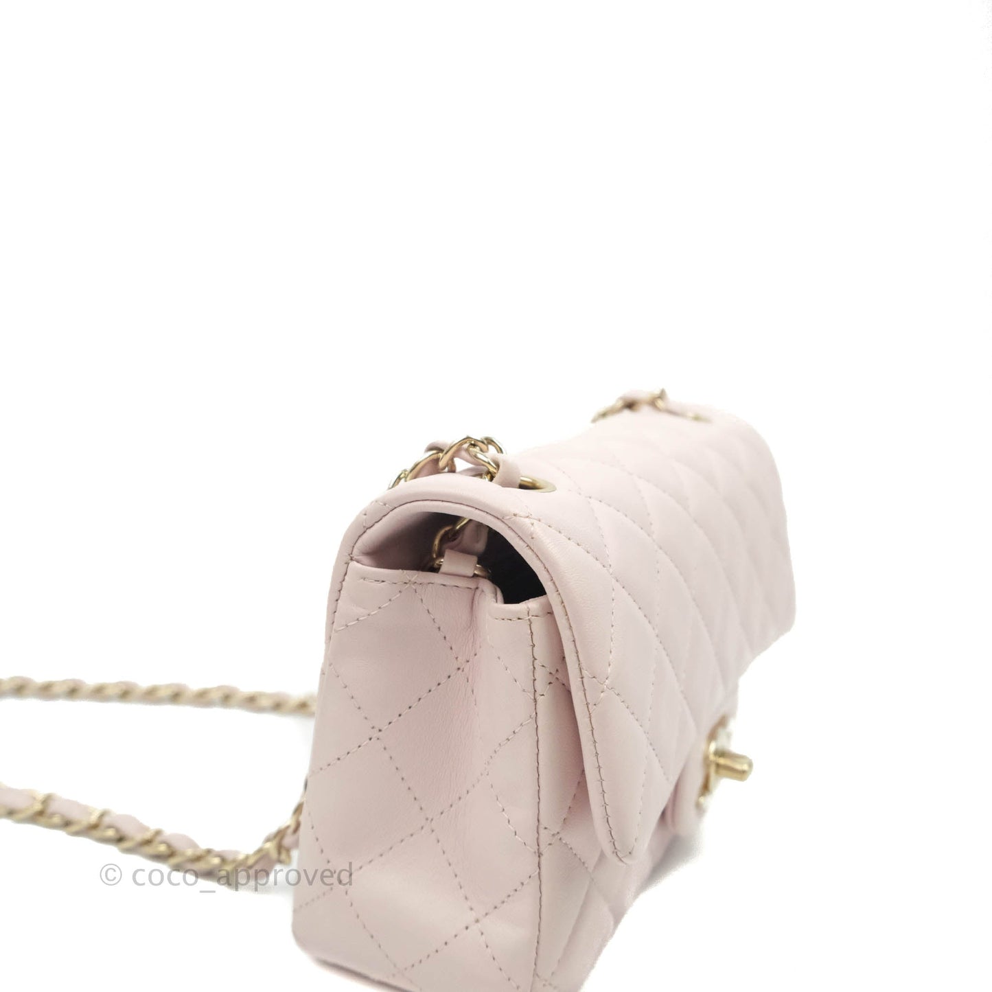 Chanel Quilted Mini Rectangular Flap Pale Pink Lambskin Gold Hardware