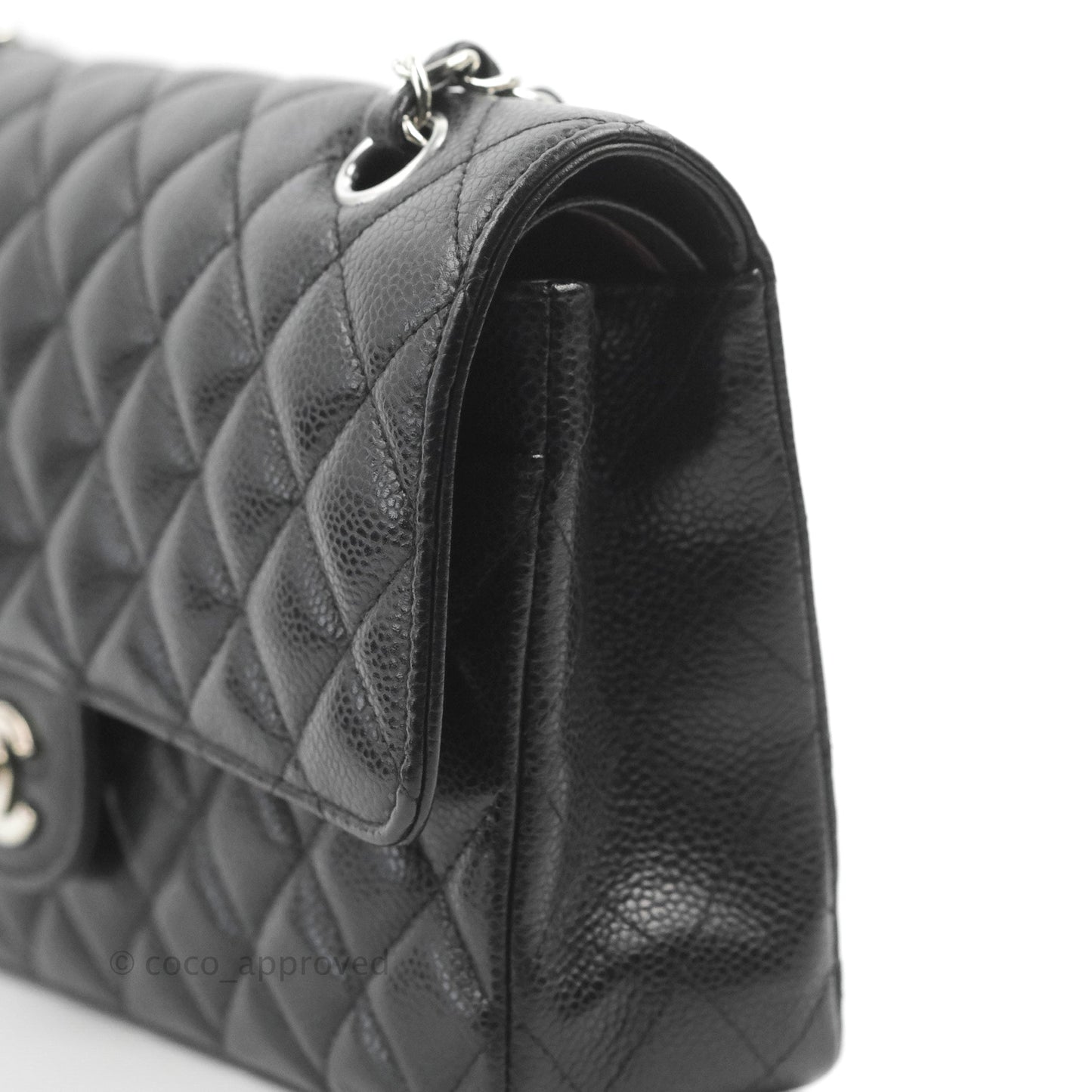 Chanel Classic M/L Medium Flap Quilted Black Caviar Silver Hardware