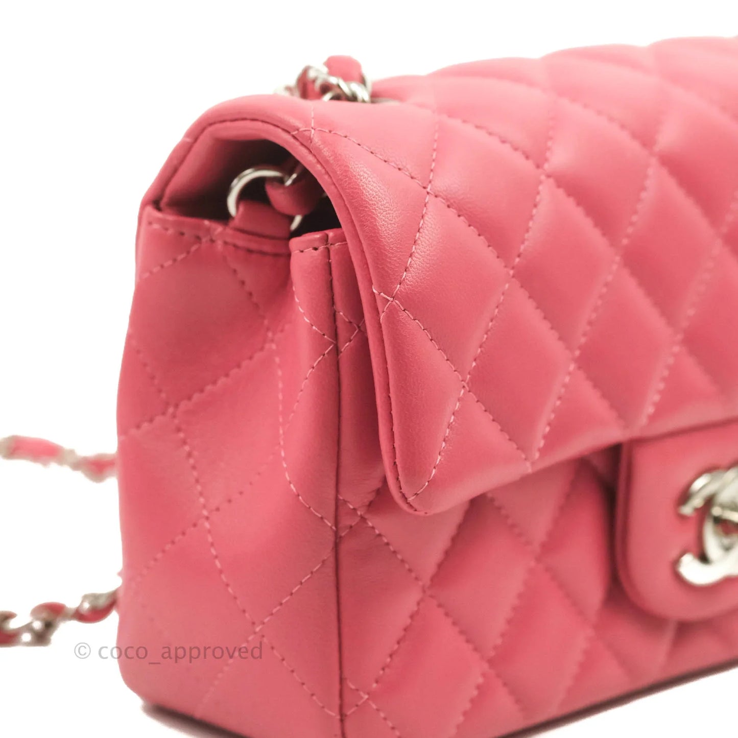 Chanel Quilted Mini Rectangular Flap Pink Lambskin Silver Hardware
