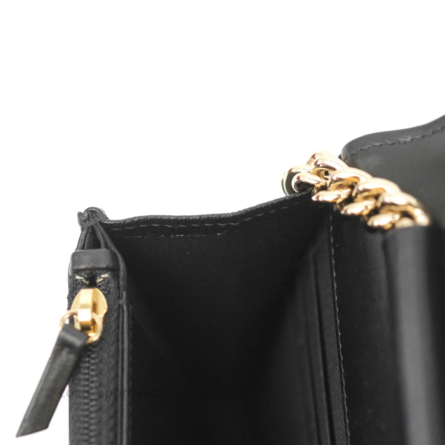 Chanel Chevron Boy Wallet On Chain Black Caviar Gold Hardware