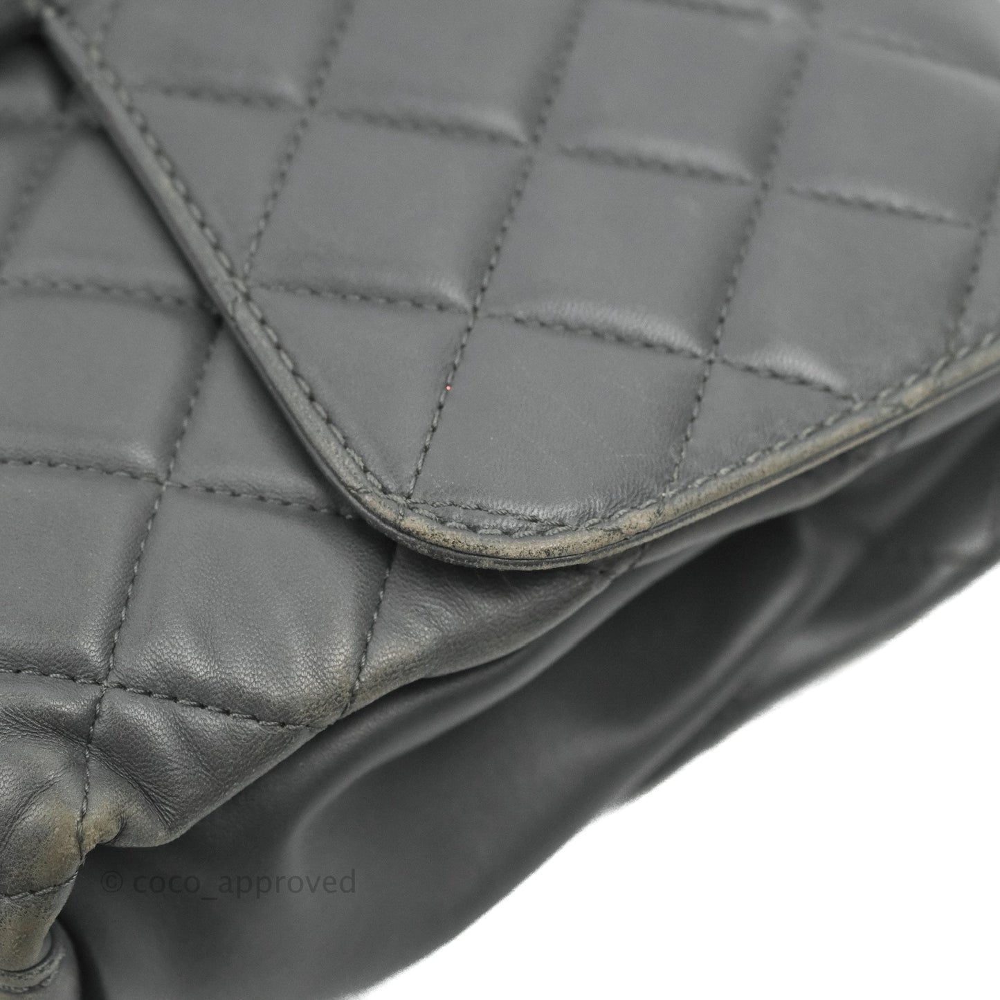 Chanel Quilted Jumbo Coco Loop Flap Dark Grey Lambskin Silver Hardware