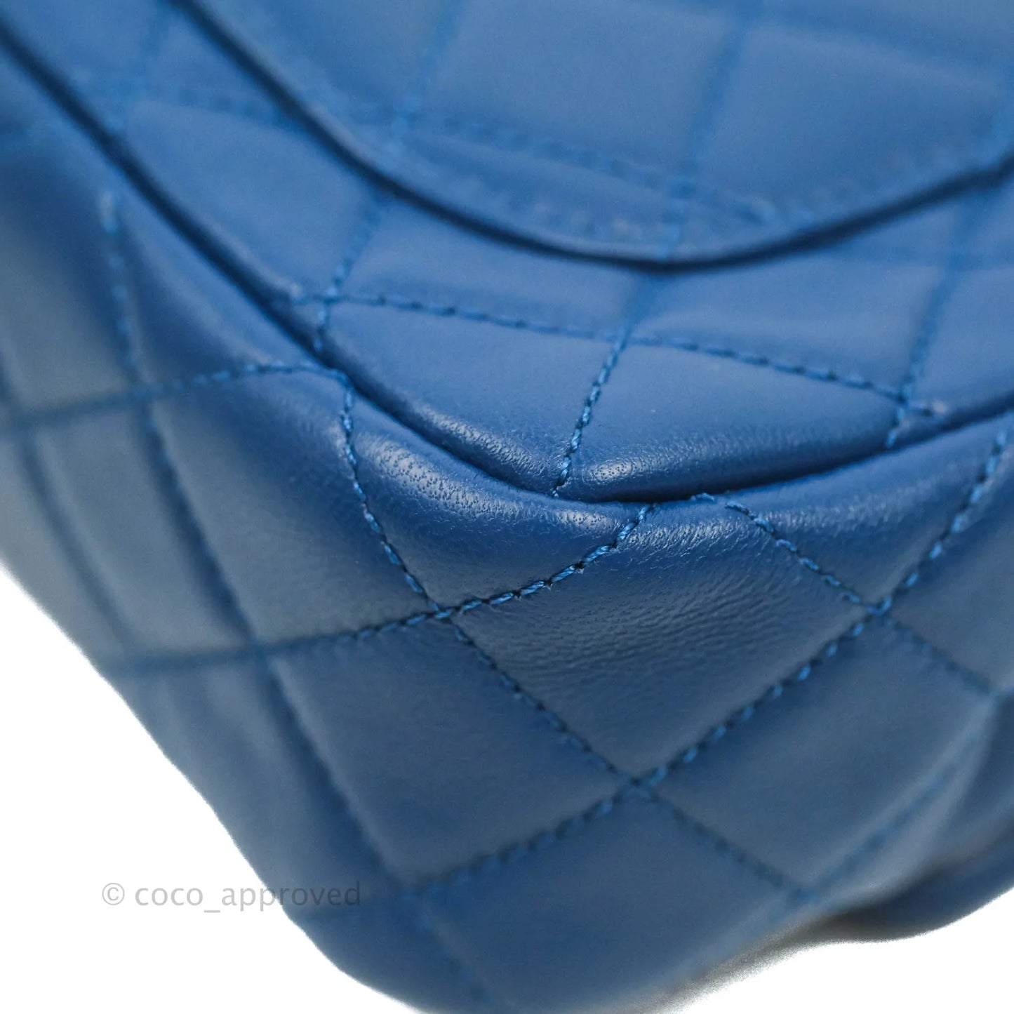 Chanel Quilted Mini Rectangular Pearl Crush Blue Lambskin Aged Gold Hardware