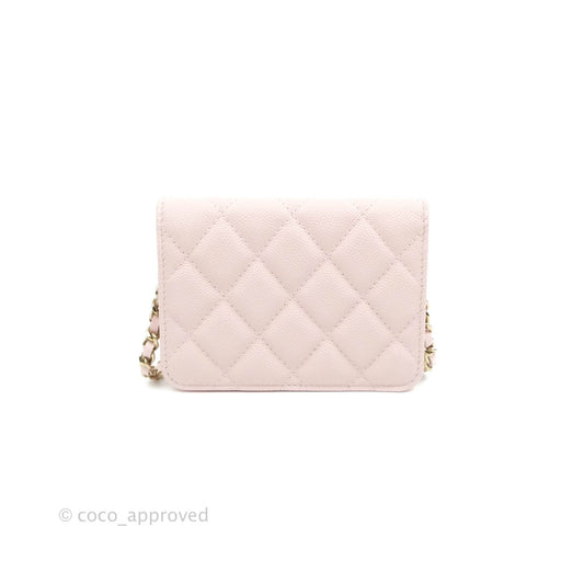 Chanel Mini Wallet With Chain Light Pink Caviar Gold Hardware