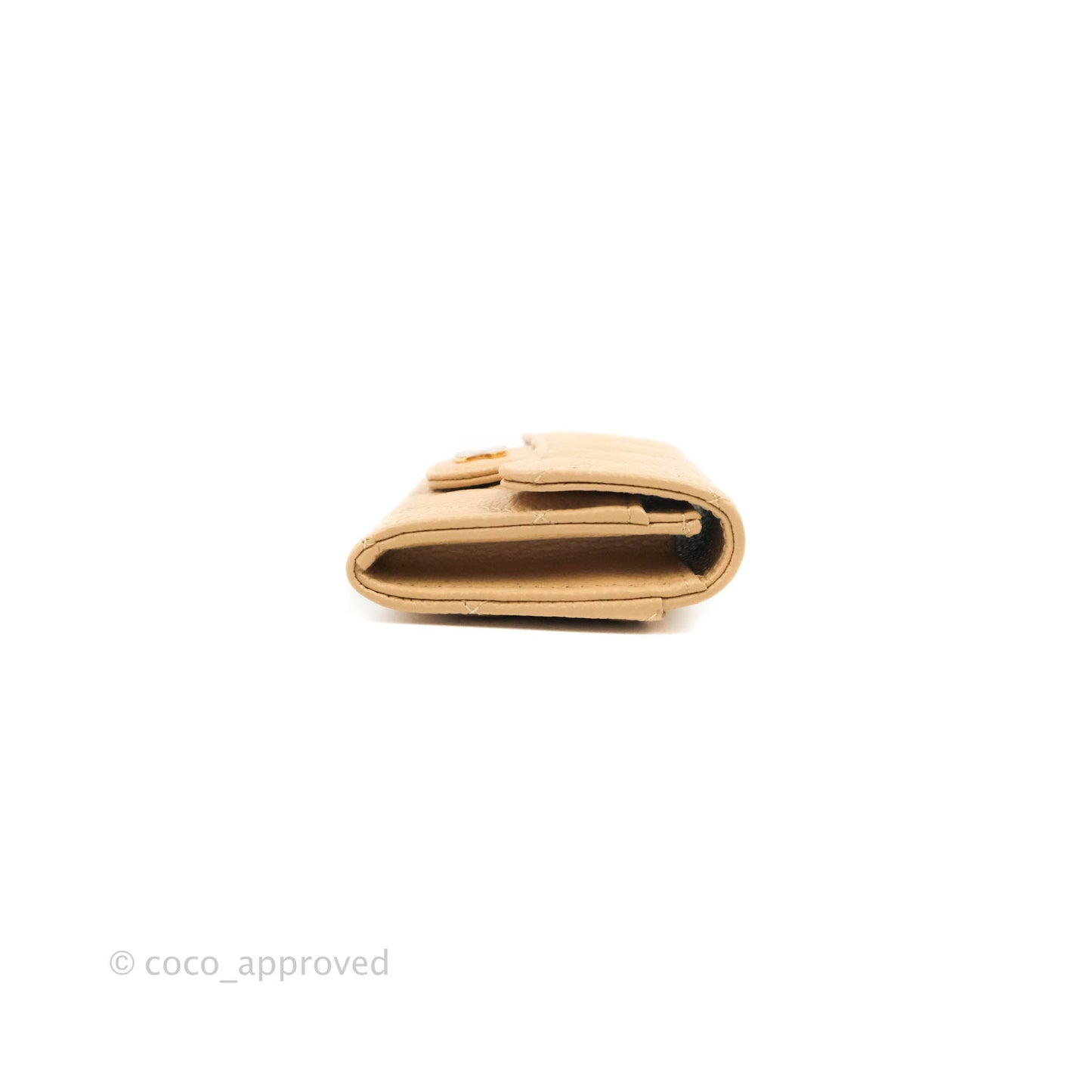 Chanel Quilted Flap Card Holder Beige Caviar Gold Hardware