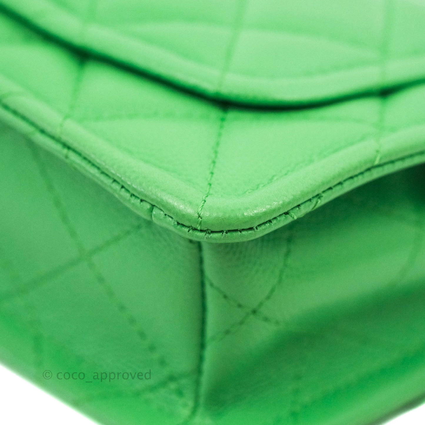 Chanel Mini Square Sweet Quilted Flap Green Caviar Aged Gold Hardware 21P
