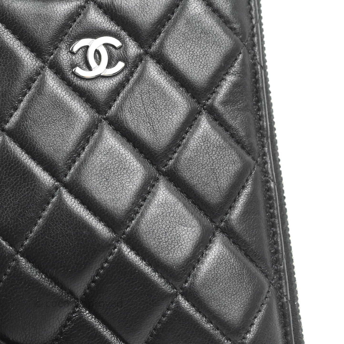 Chanel Black Lambskin Phone Holder Long Zip Wallet