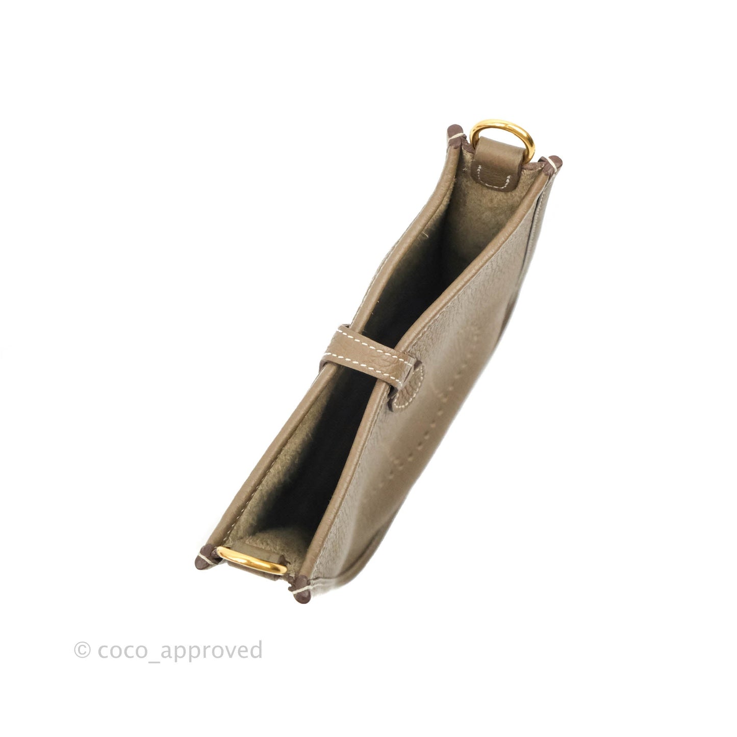 Hermès Mini Evelyne Etoupe Clemence Gold Hardware with Bleu Indigo Strap