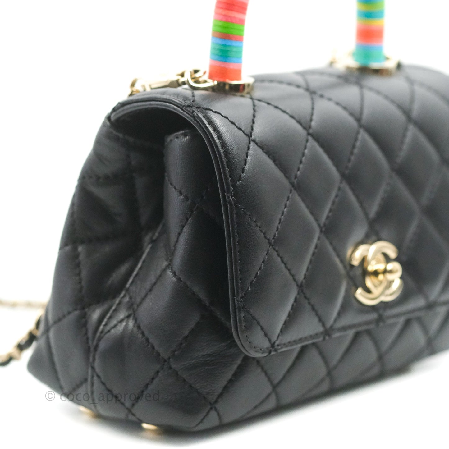 Chanel Quilted Mini Rainbow Coco Handle Bag Lambskin Black Gold Hardware