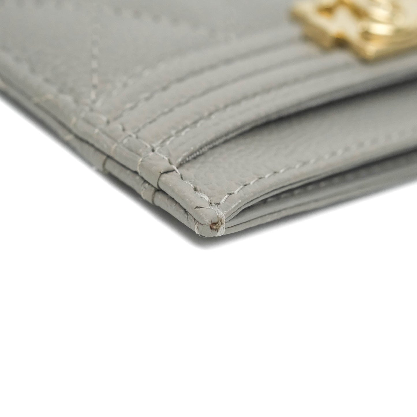 Chanel Quilted Boy Card Holder Grey Caviar Gold Hardware