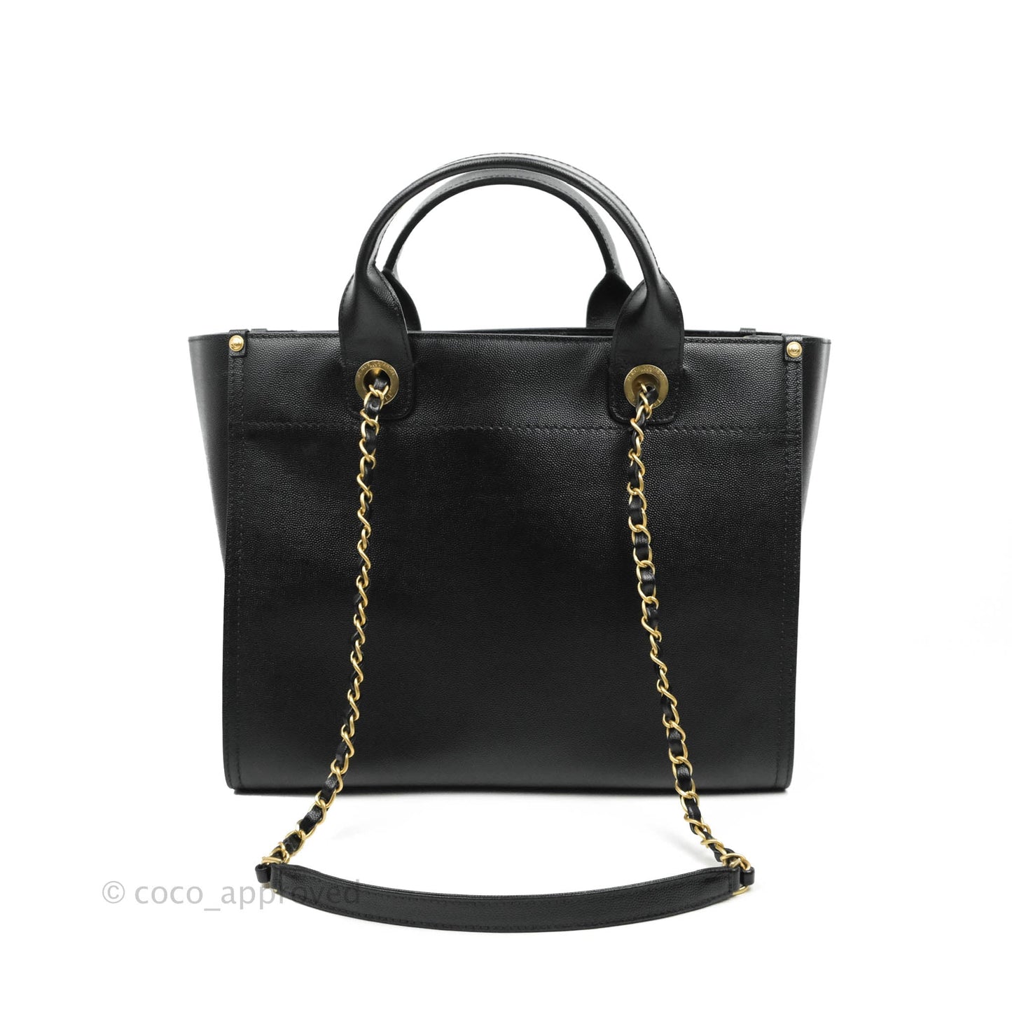 Chanel Small Studded Deauville Tote Black Caviar Gold Hardware