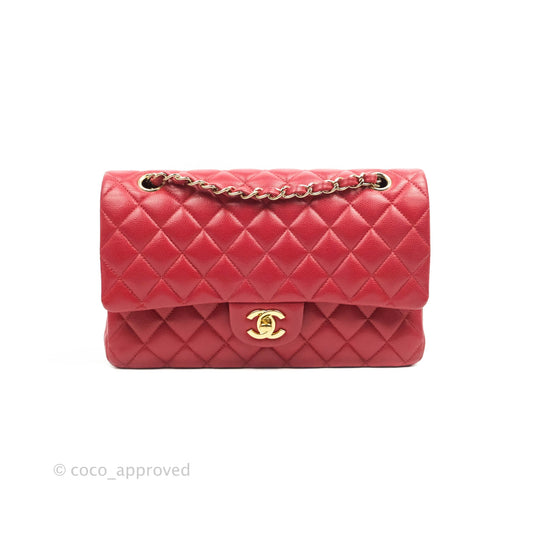 Chanel Classic M/L Medium Double Flap Red Caviar Gold Hardware
