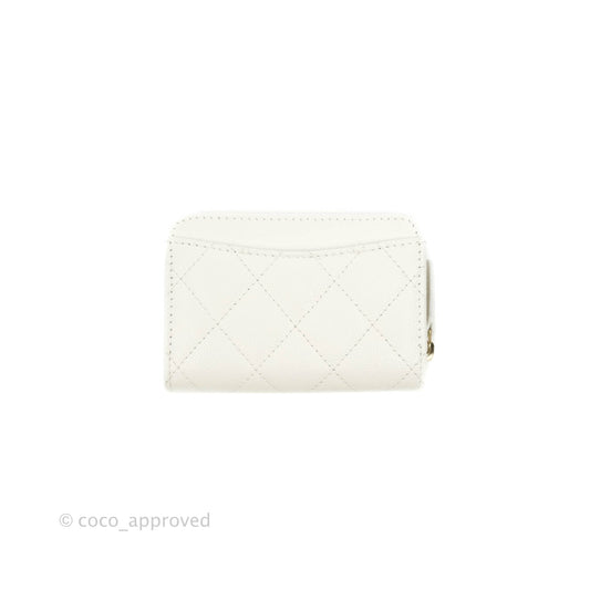 Chanel Classic Zipped Coin Purse White Caviar Gold Hardware