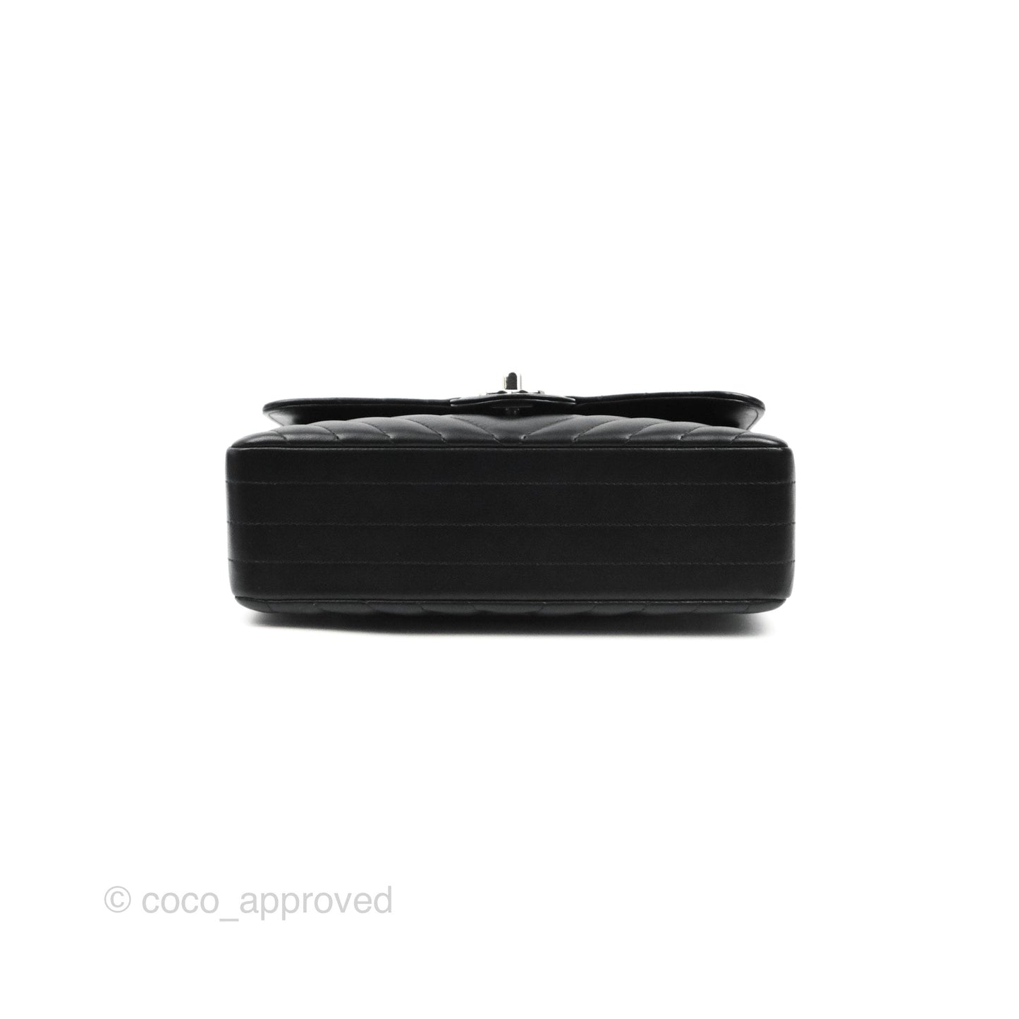 Chanel Small Classic Flap Chevron Black Lambskin Silver Hardware 21C