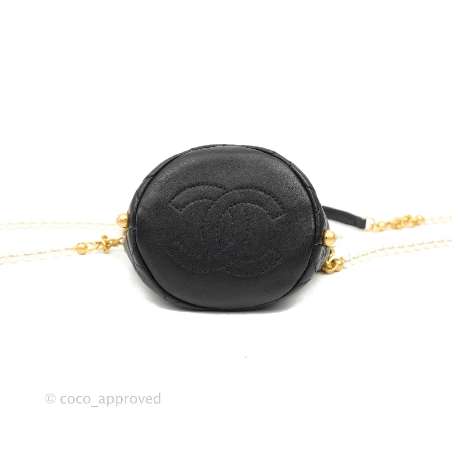 Chanel Quilted Pearl Mini About Pearls Drawstring Bucket Bag Black Calfskin