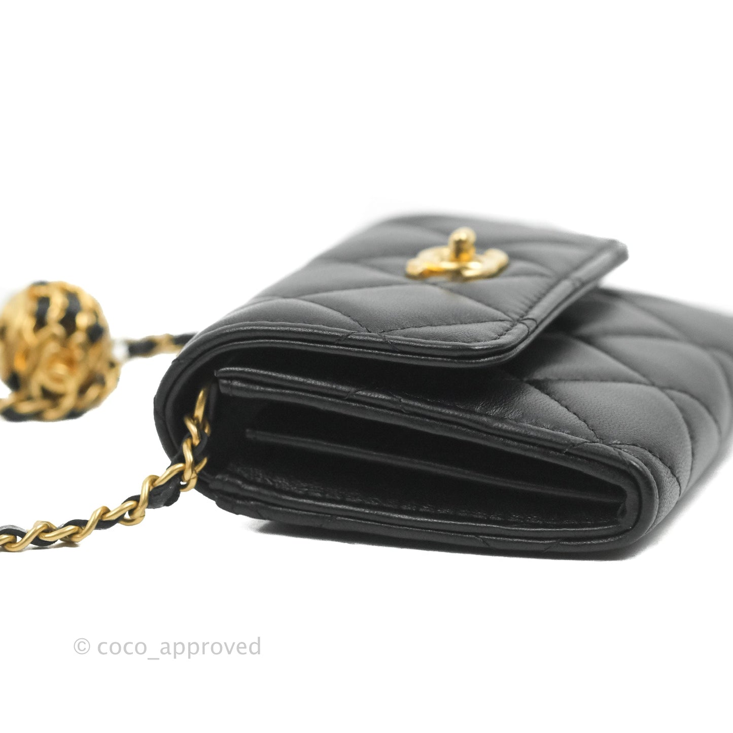 Chanel Pearl Crush Mini Clutch With Chain Black Lambskin Aged Gold Hardware