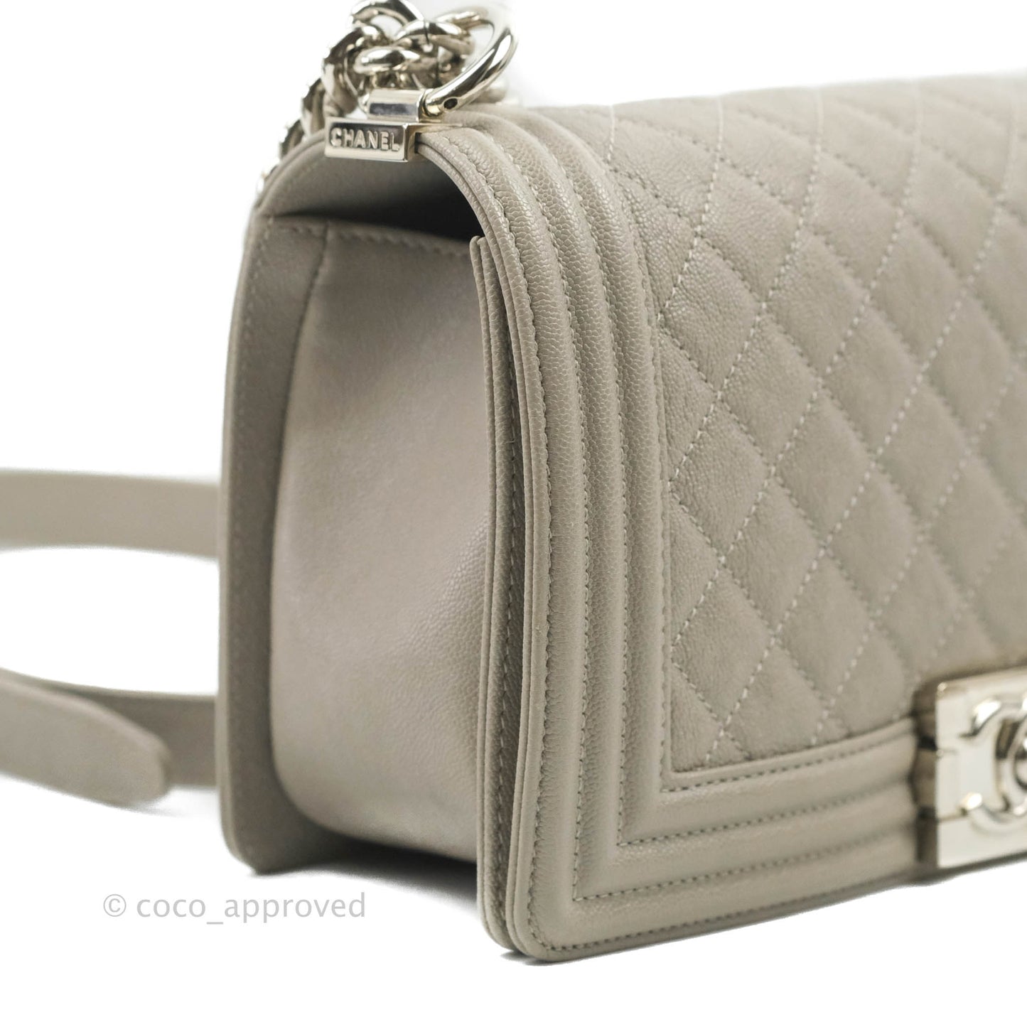 Chanel Quilted Medium Boy Etoupe Grey Caviar Silver Hardware
