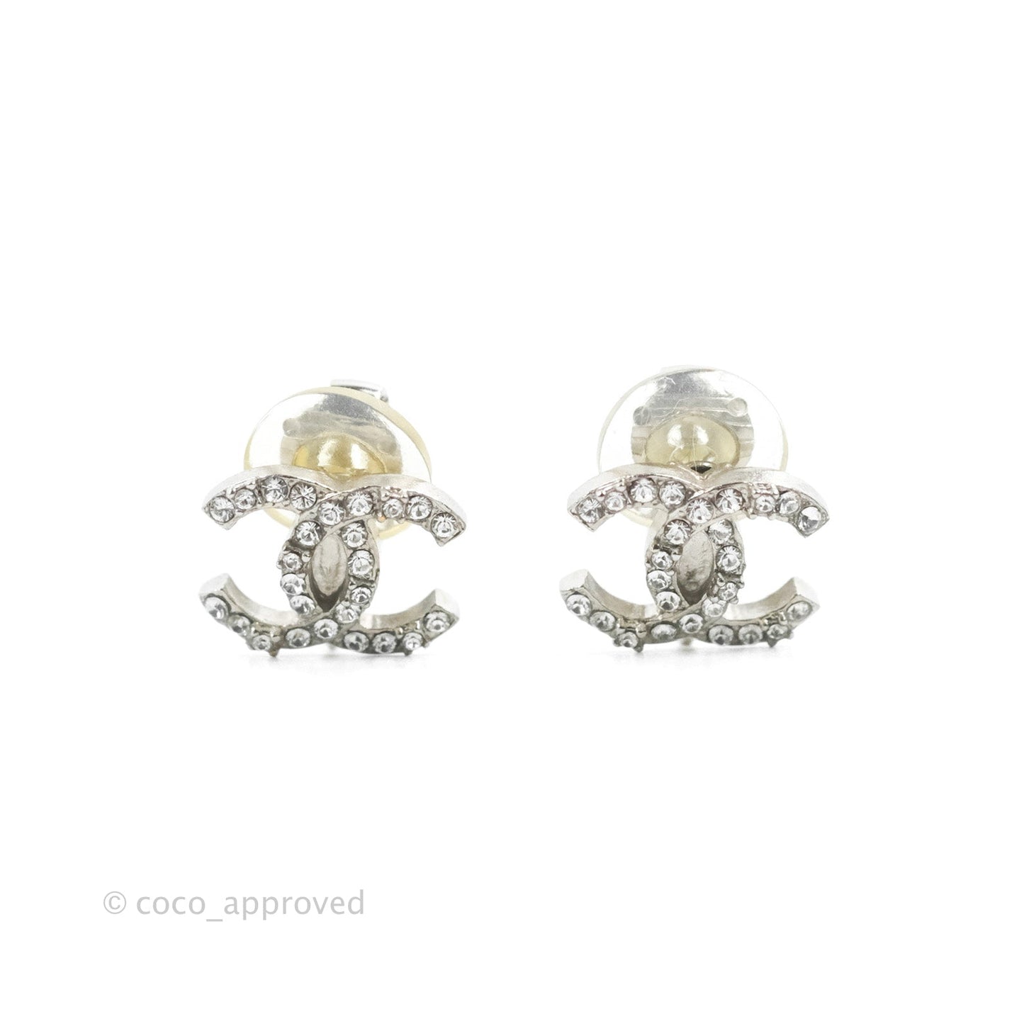 Chanel Crystal CC Earrings Ear Clip Silver Tone 20B