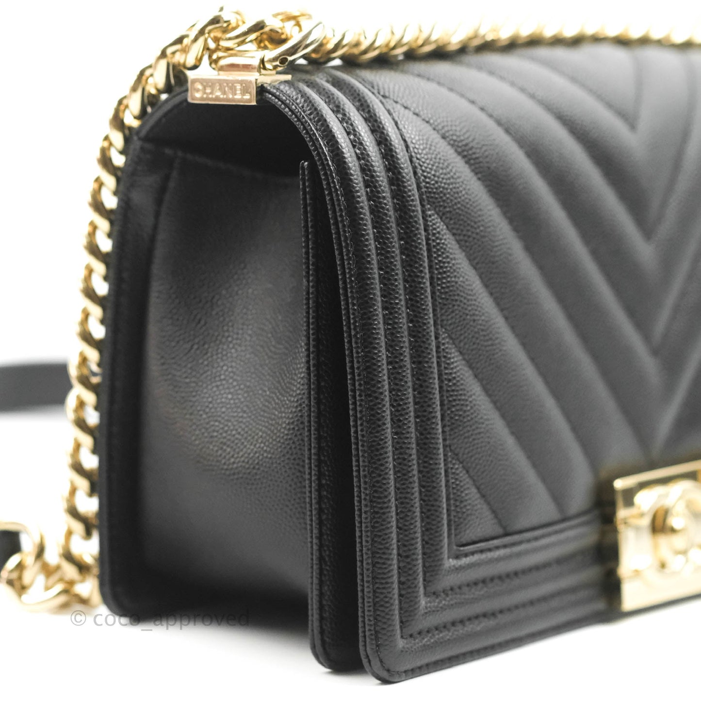Chanel Chevron Medium Boy Black Caviar Gold Hardware