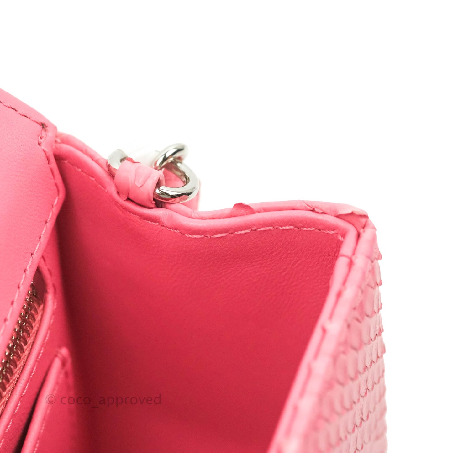 Chanel Quilted Mini Rectangular Python Pink Silver Hardware