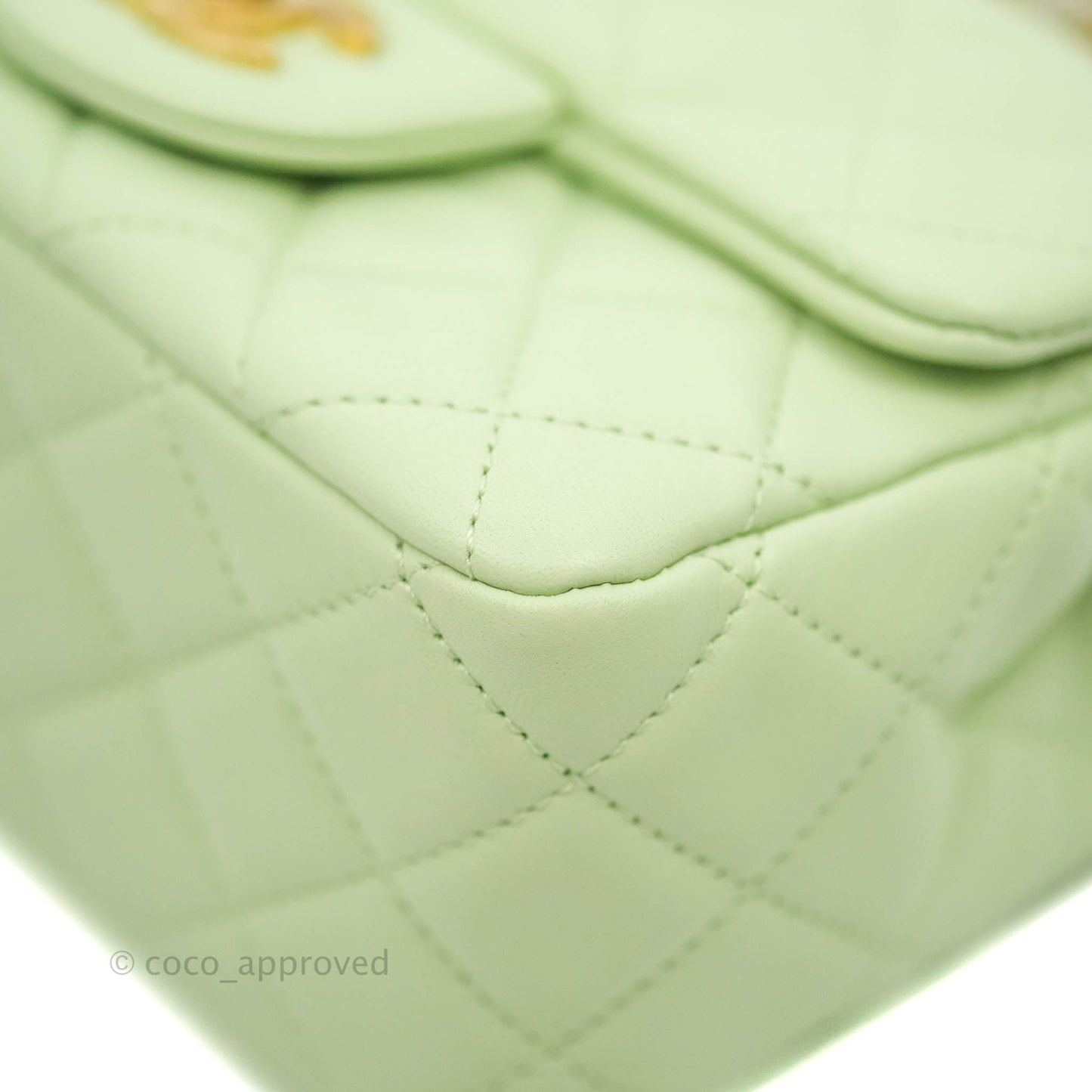 Chanel Pearl Crush Mini Square Quilted Avocado Green Lambskin Aged Gold Hardware