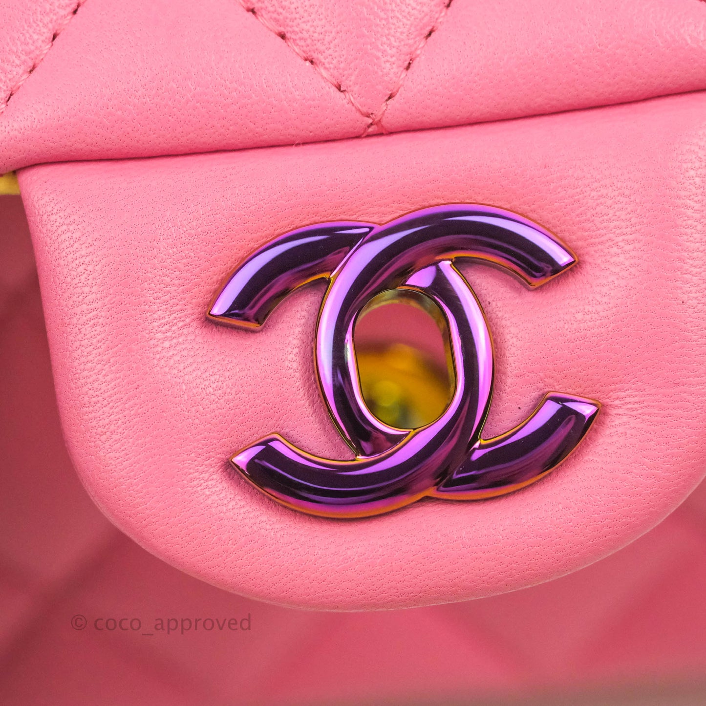 Chanel Mini Rectangular Pink Lambskin Rainbow Hardware