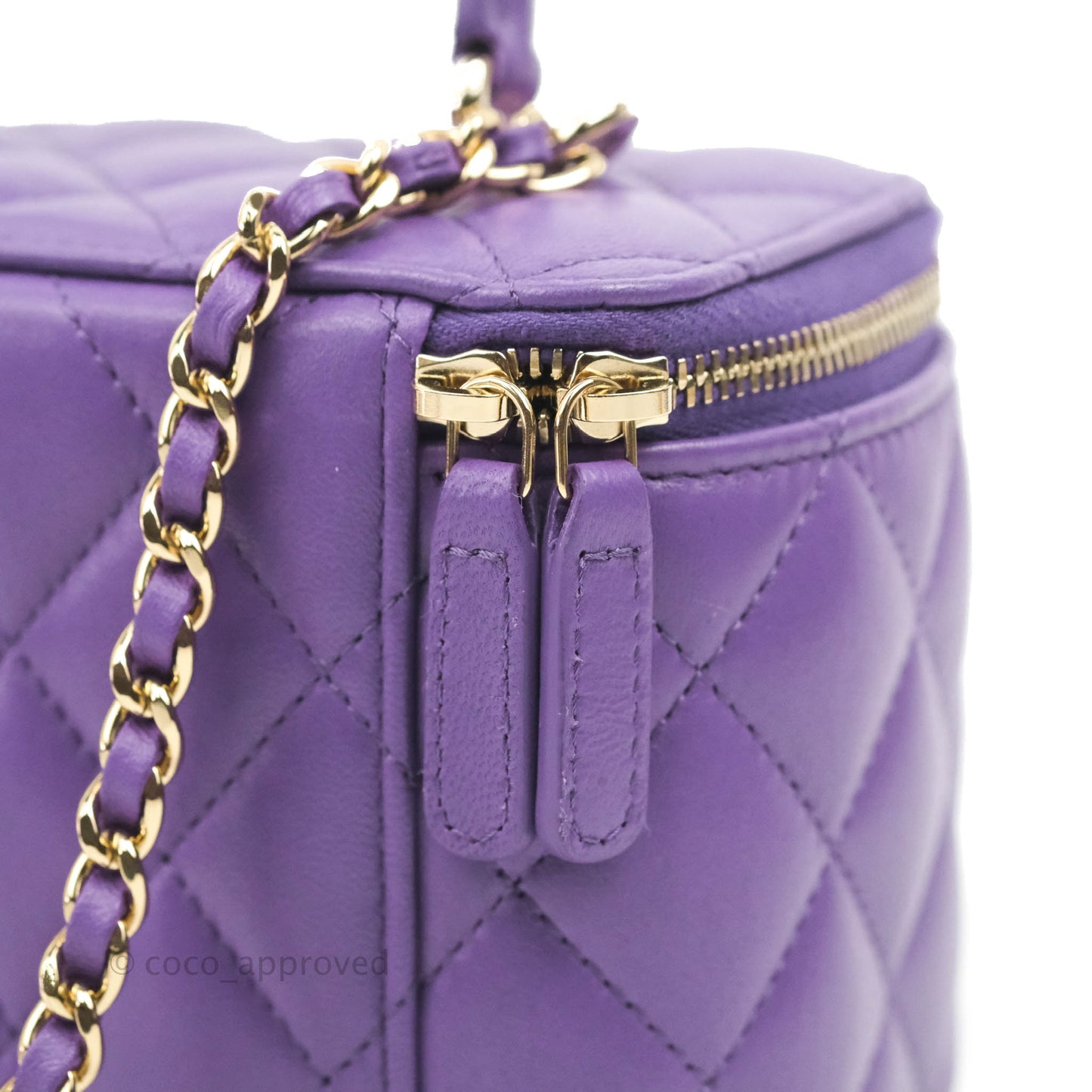 Chanel Classic Vanity Rectangular Top Handle With Chain Purple Lambskin Gold Hardware