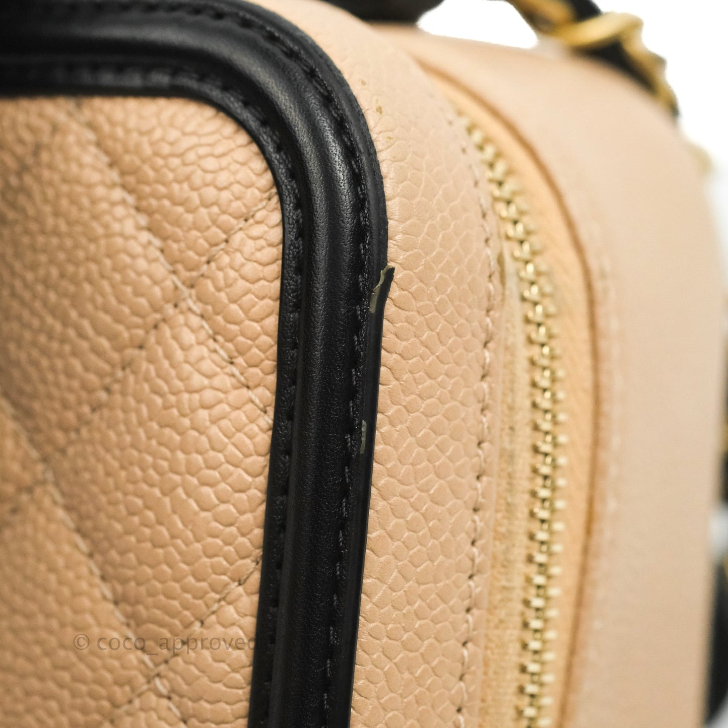 Chanel Quilted Medium CC Filigree Vanity Case Beige Caviar Aged Gold Hardware