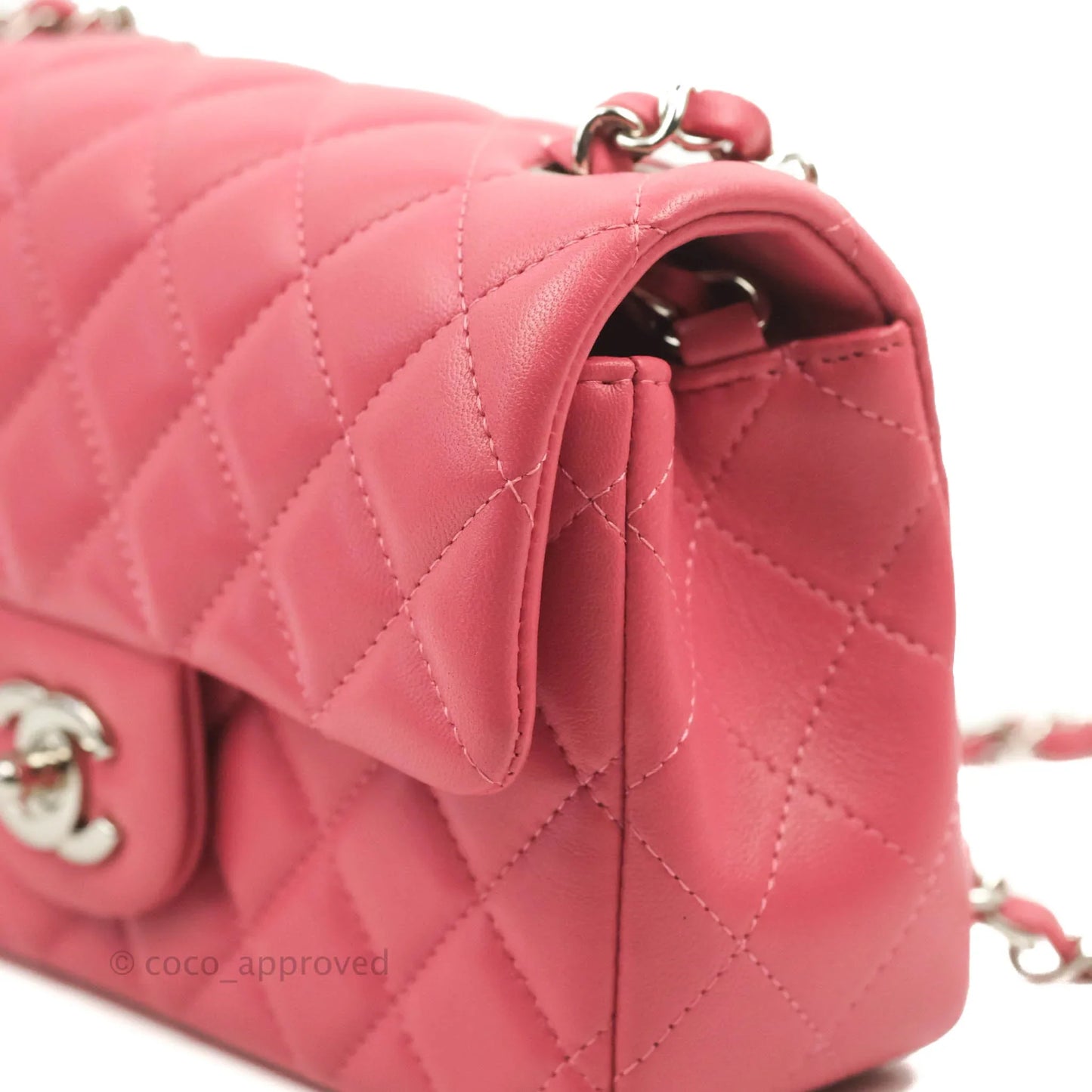 Chanel Quilted Mini Rectangular Flap Pink Lambskin Silver Hardware