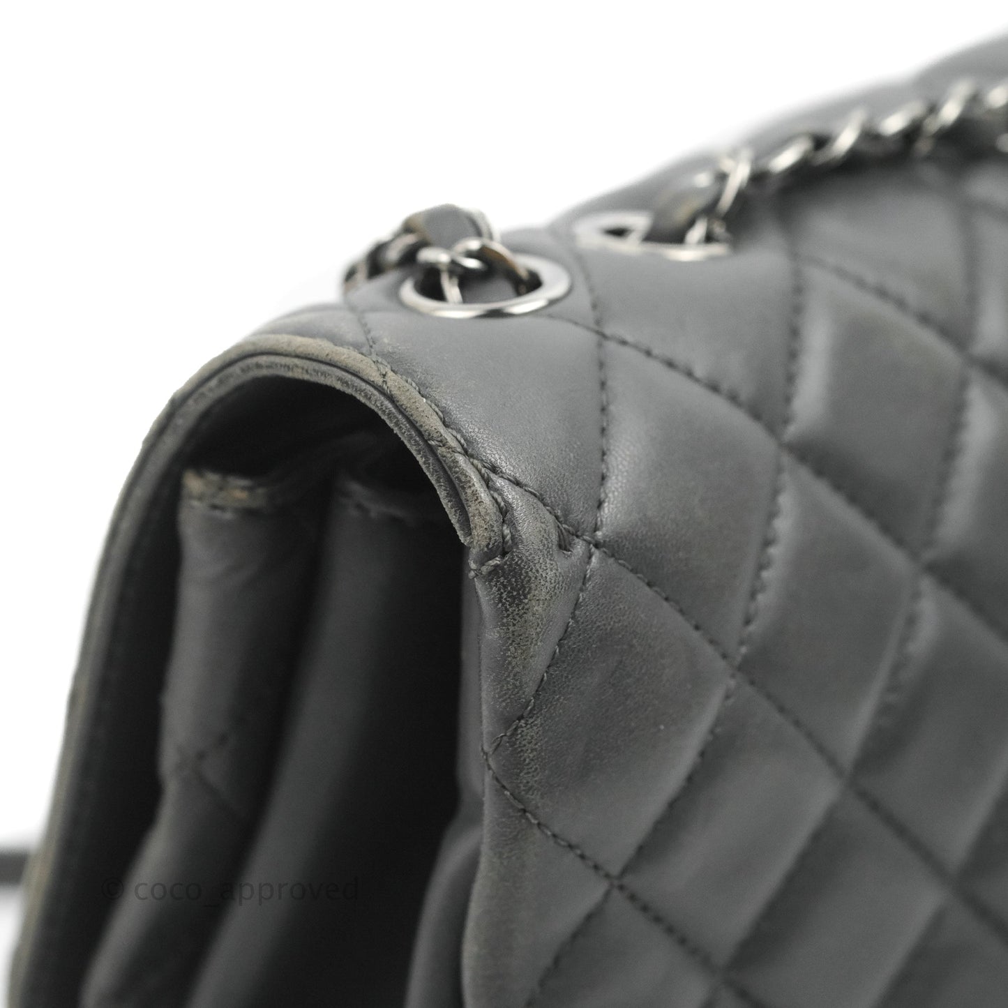 Chanel Quilted Jumbo Coco Loop Flap Dark Grey Lambskin Silver Hardware