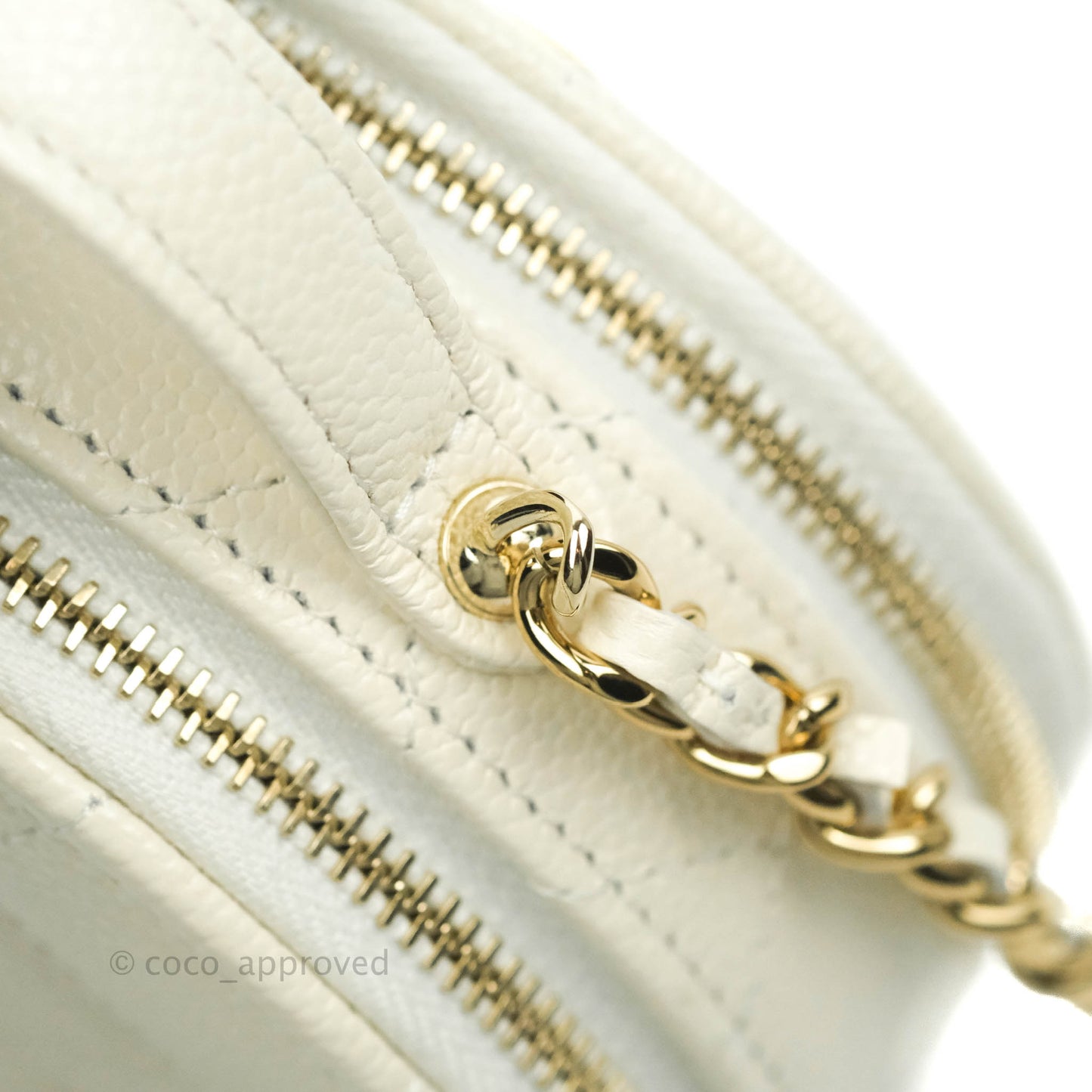 Chanel Mini Round Vanity Bag with Handle Ivory Caviar 22C