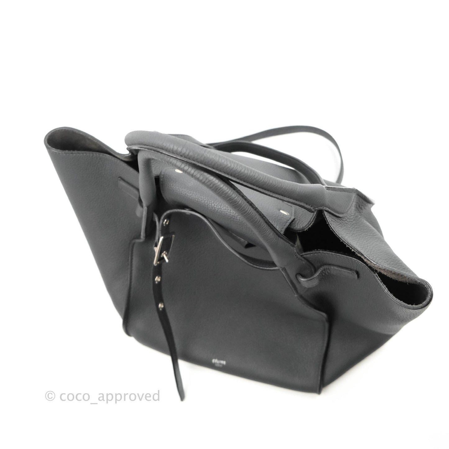 Celine Small Big Bag Black Supple Grained Leather Silver Hardware Dark Grey