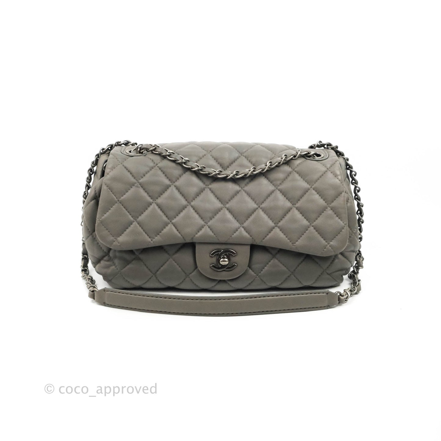 Chanel Medium Quilted Soft Accordion Flap Bag Grey Lambskin
