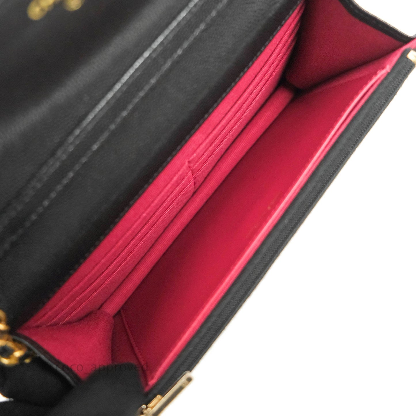 Chanel Quilted Gold CC Coin Wallet on Chain WOC Black Caviar Gold Hardware