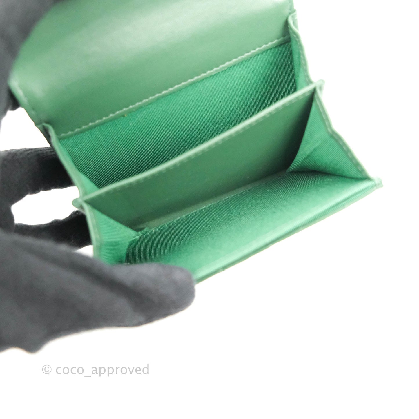 Chanel Classic Flap Coin Purse Dark Green Lambskin Silver Hardware