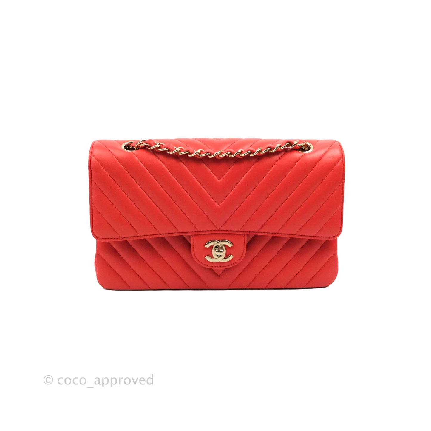 Chanel Classic M/L Medium Double Flap Brick Red Lambskin Gold Hardware