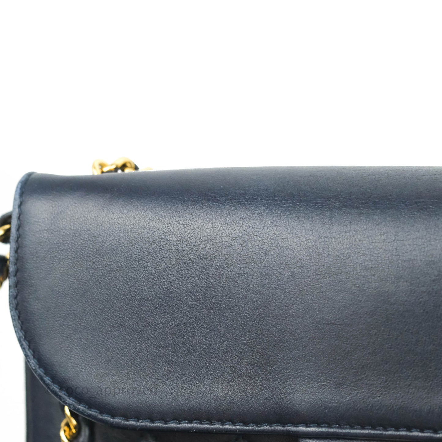Chanel Flat Flap Bag With Chain Navy Calfskin Gold Hardware