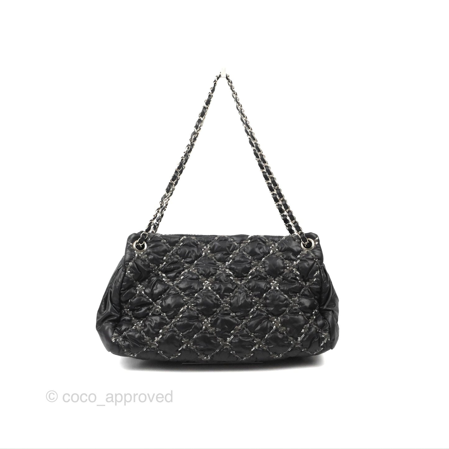 Chanel Large Tweed on Stitch Tote Quilted Nylon Black