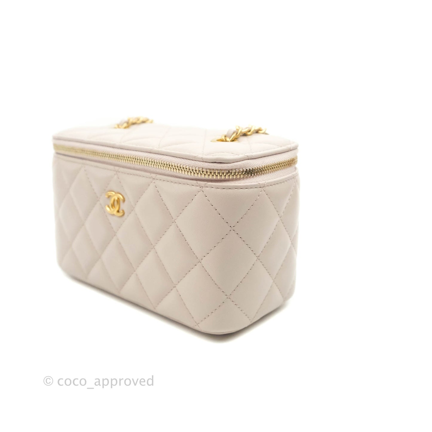 Chanel Vanity with Pearl Crush Chain Pale Lilac Pink Lambskin Aged Gold Hardware