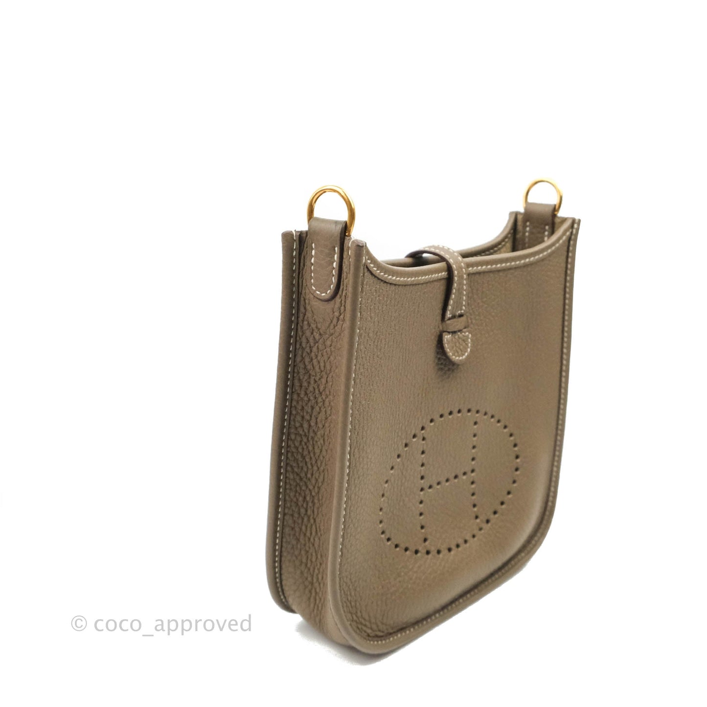 Hermès Mini Evelyne Etoupe Clemence Gold Hardware with Bleu Indigo Strap