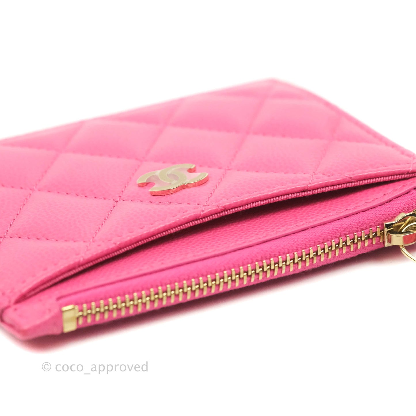 Chanel Quilted CC Zipped Card Holder Pink Caviar Gold Hardware