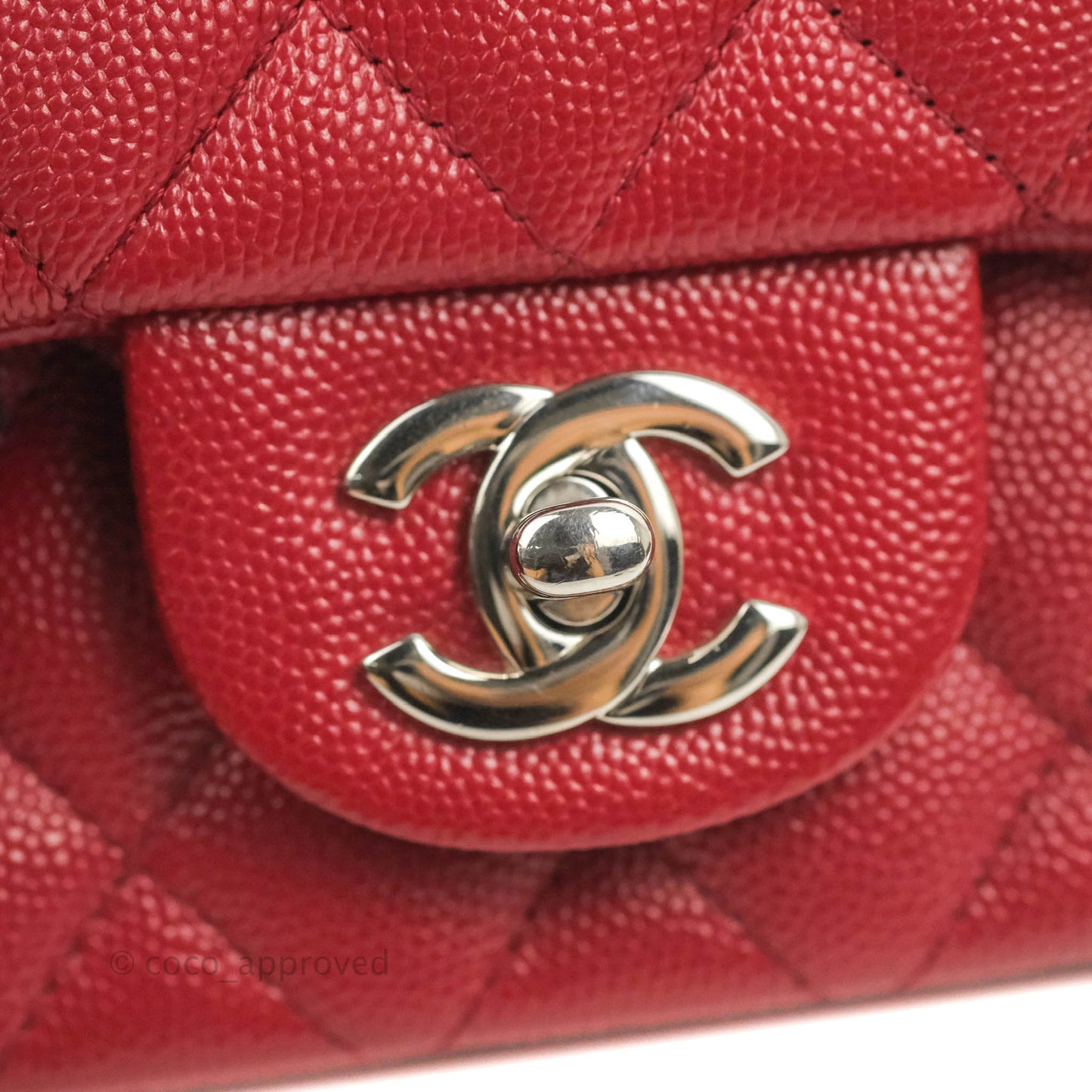 Chanel Quilted Mini Square Red Caviar Silver Hardware 17B