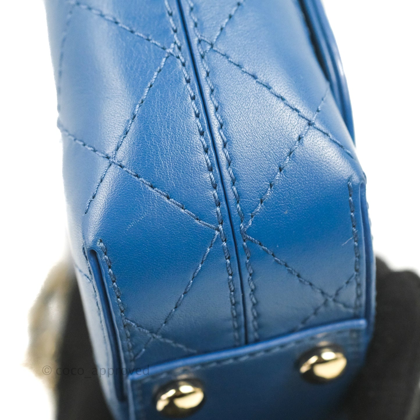 Chanel Blue Quilted Leather Small Frame In Flap Bag