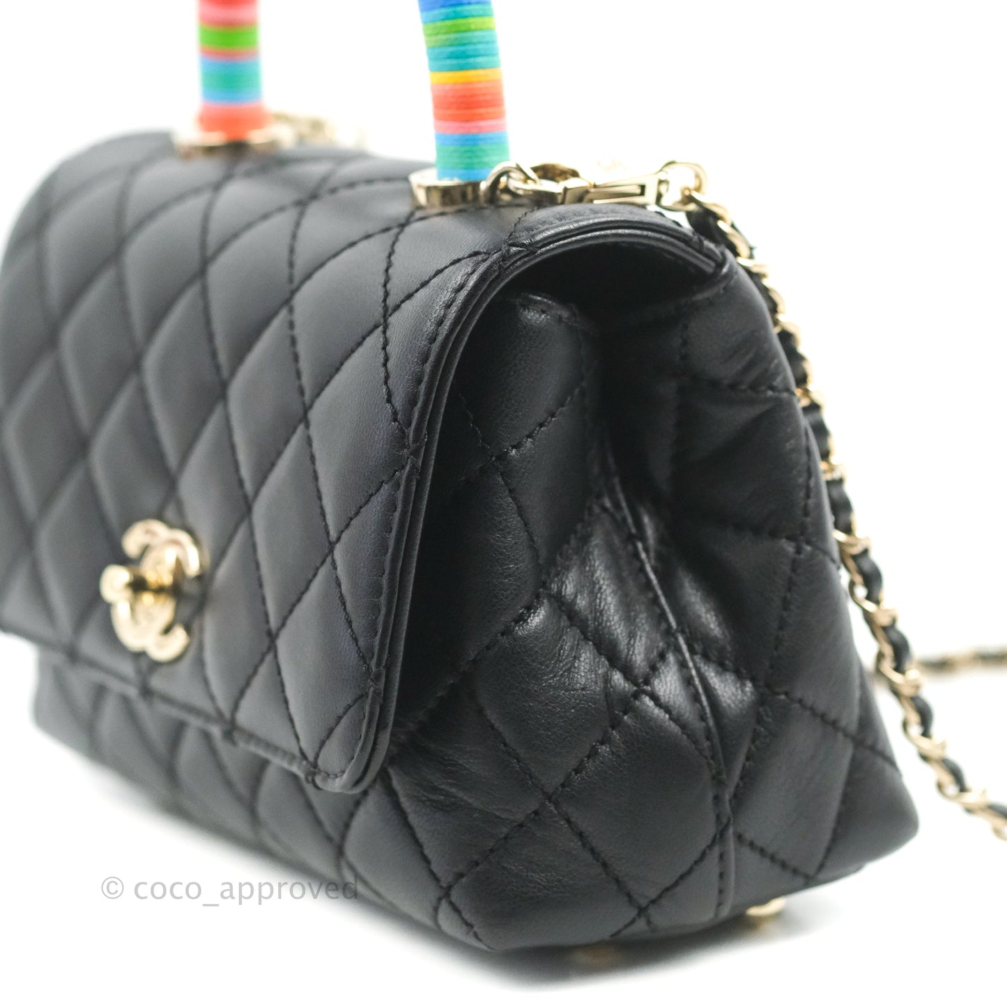 Chanel Quilted Mini Rainbow Coco Handle Bag Lambskin Black Gold Hardware