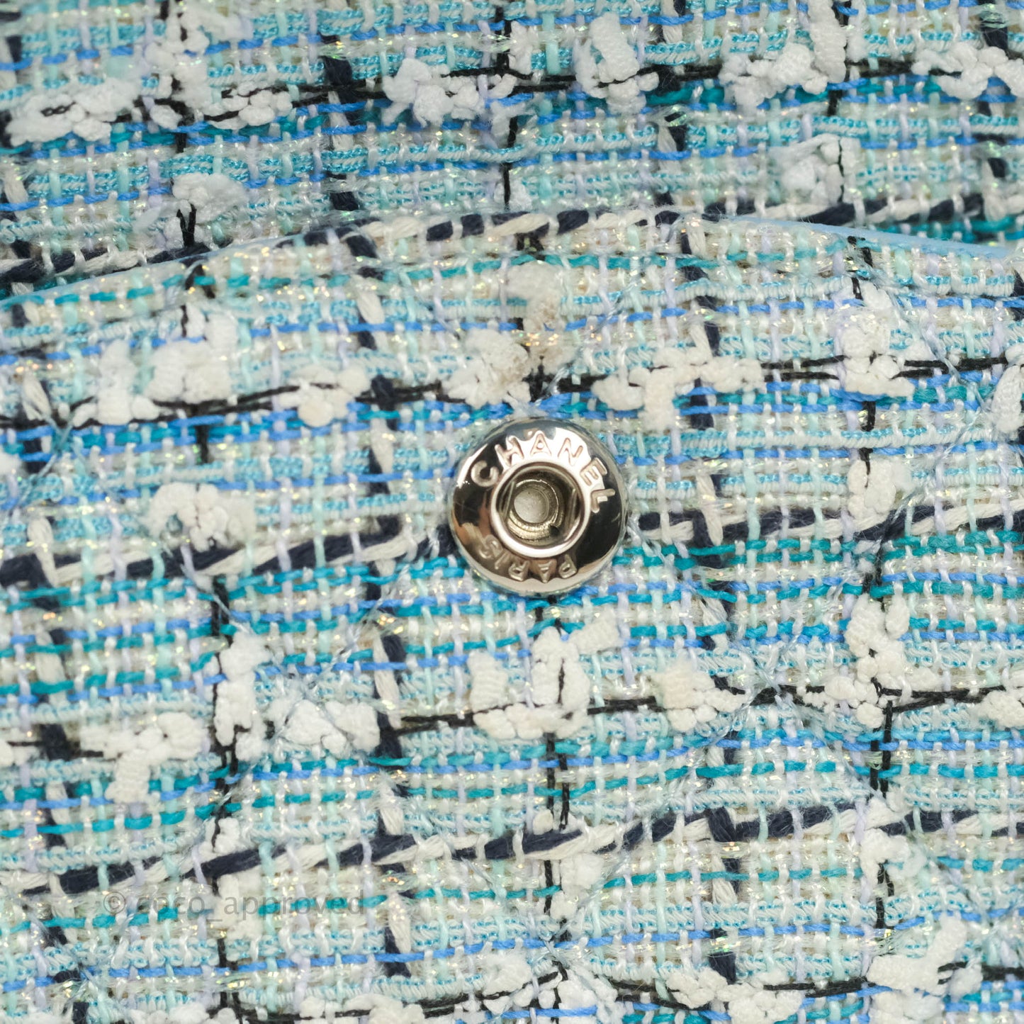 Chanel Medium Classic Double Flap Bag Blue Tweed Silver Hardware 19C