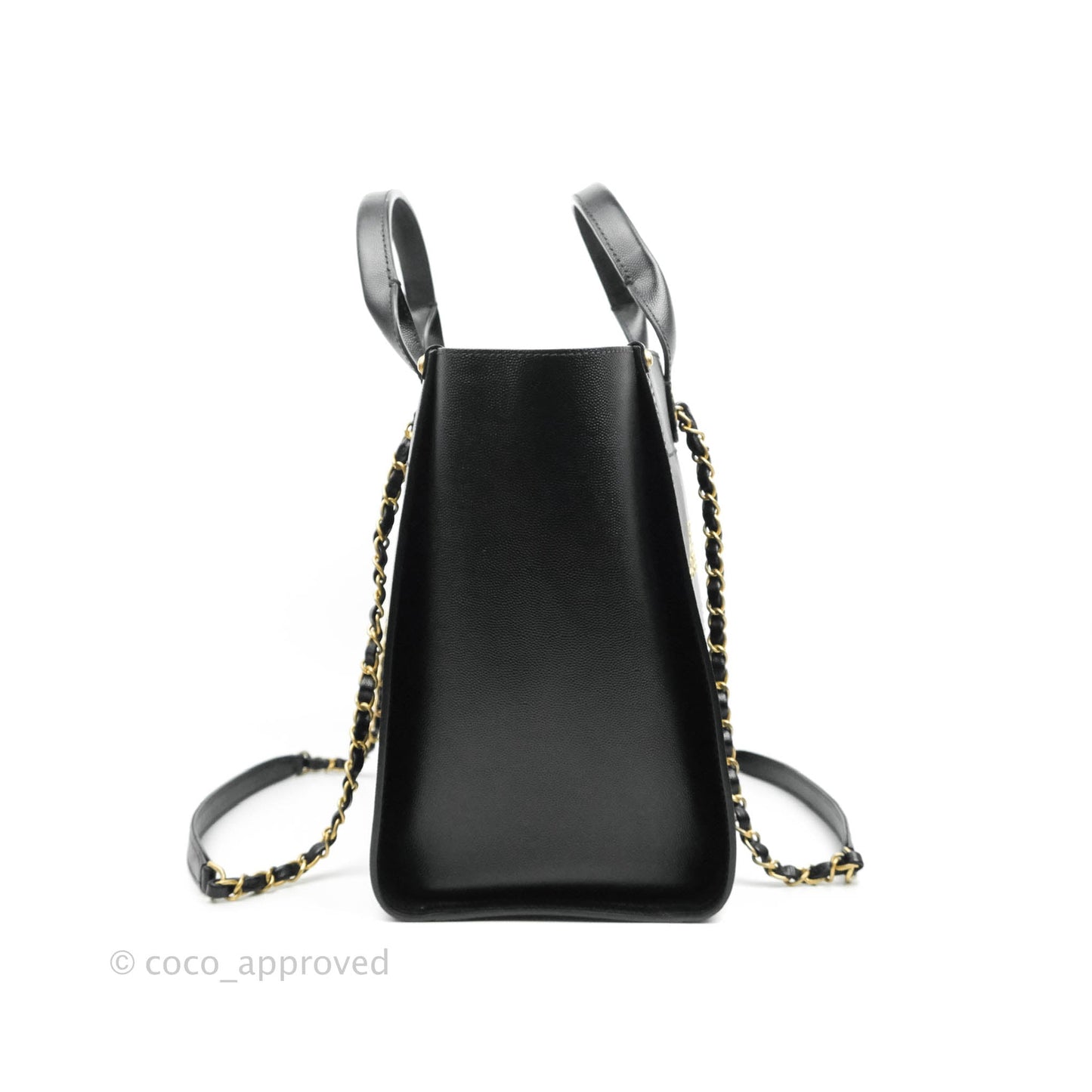 Chanel Small Studded Deauville Tote Black Caviar Gold Hardware